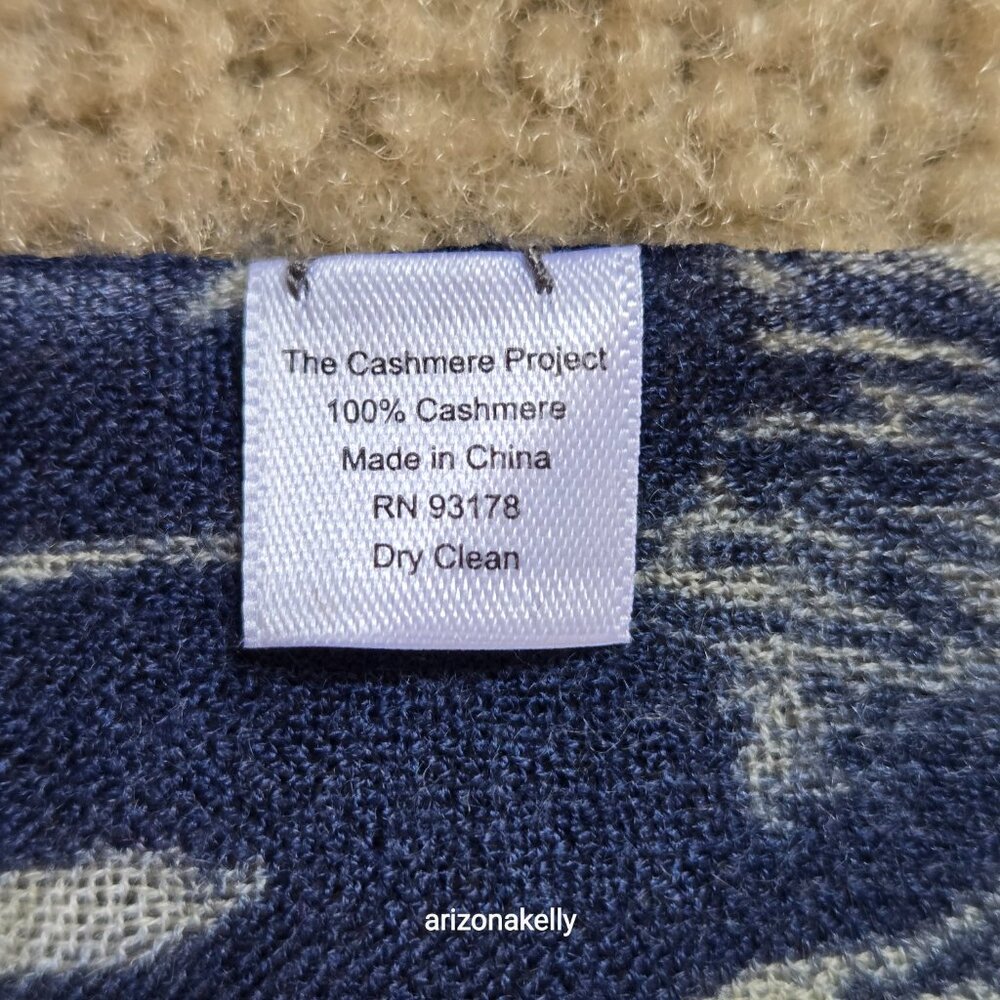The Cashmere Project Floral Cashmere Scarf Blue Grey Ivory - Picture 5 of 9